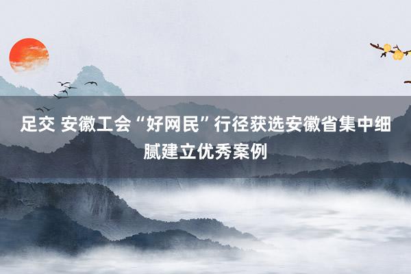 足交 安徽工会“好网民”行径获选安徽省集中细腻建立优秀案例