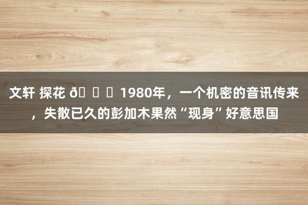 文轩 探花 🌞1980年，一个机密的音讯传来，失散已久的彭加木果然“现身”好意思国