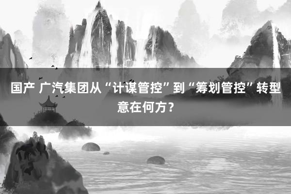 国产 广汽集团从“计谋管控”到“筹划管控”转型意在何方？