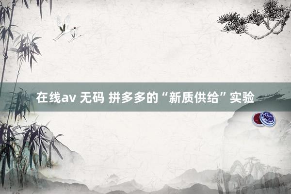 在线av 无码 拼多多的“新质供给”实验