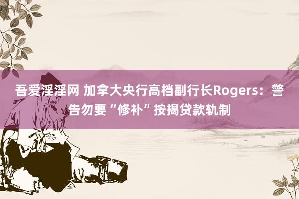 吾爱淫淫网 加拿大央行高档副行长Rogers：警告勿要“修补”按揭贷款轨制