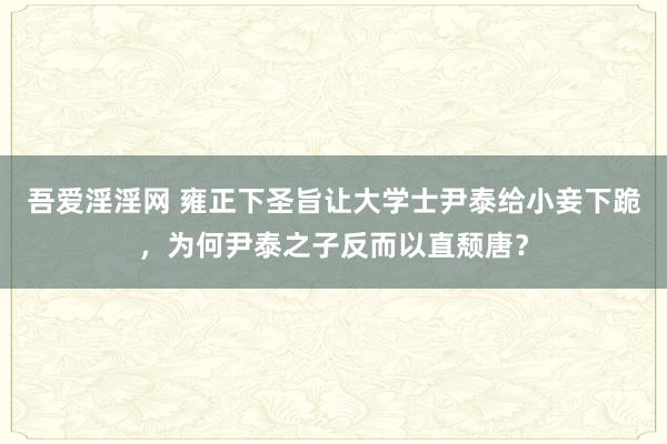 吾爱淫淫网 雍正下圣旨让大学士尹泰给小妾下跪，为何尹泰之子反而以直颓唐？