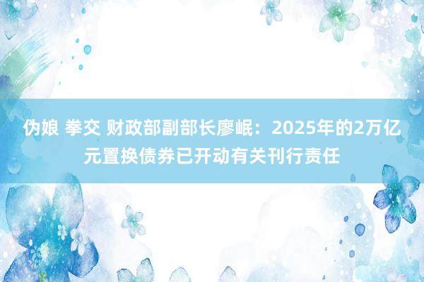 伪娘 拳交 财政部副部长廖岷：2025年的2万亿元置换债券已开动有关刊行责任